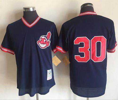 Mitchell And Ness 1986 Indians #30 Joe Carter Blue Throwback Stitched MLB Jersey